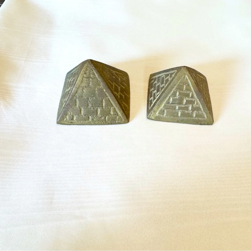 Vintage Small Brass Pyramids Etched Paperweight